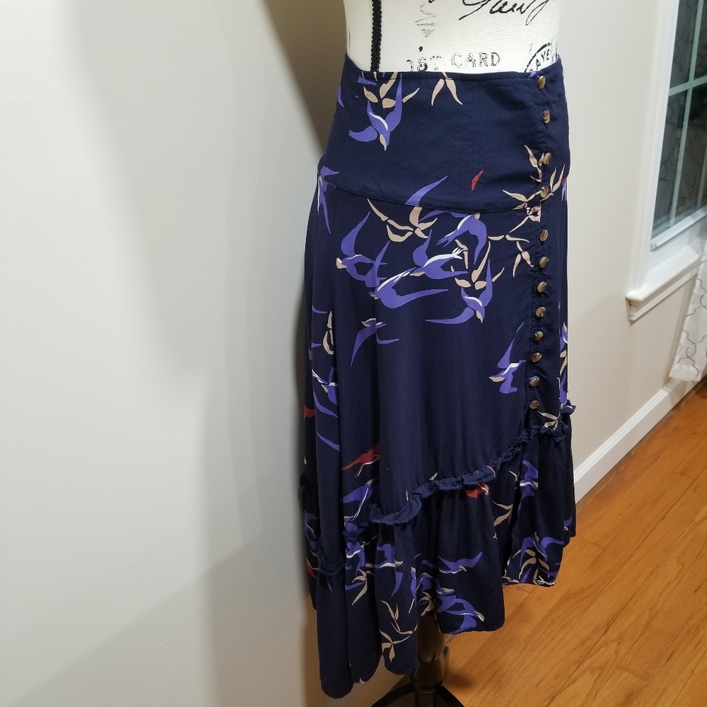 COPY - MAEVE ANTHROPOLOGIE Blue Bohemian Asymmetrical Midi Skirt SIZE 0P. - Picture 4 of 17